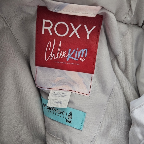 Roxy Chloe Kim Women's Large Pink Blue Pastel Marble Patterned Coat Skiing Snow - Picture 10 of 12